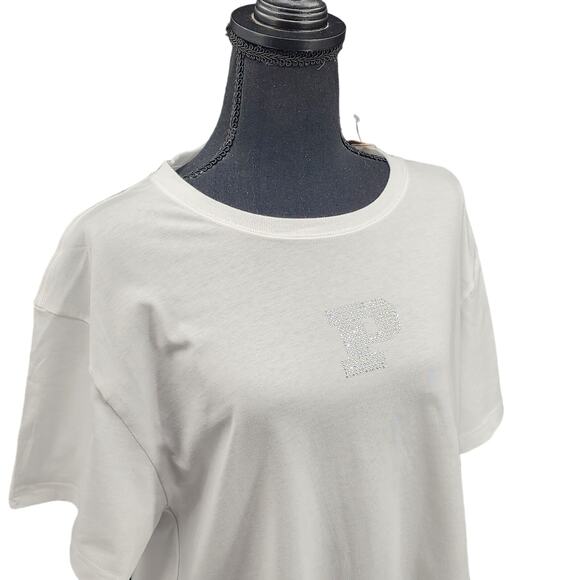PINK White T-Shirt with Crystal Rhinestone P Logo on Front.  Women's Size Large - Picture 2 of 9